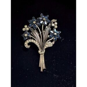 Art Deco Otis Sterling Silver & Crystal Stone Floral Brooch